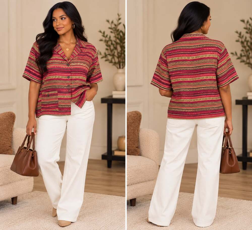 Sag Harbor Woman Striped Blouse Vintage Shoulder Pad Artsy Boho Top
